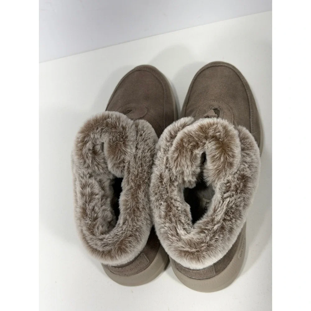 Skechers Go Walk Joy Brown Faux Fur Trim Front Zip Winter Ankle Boots Women sz 7